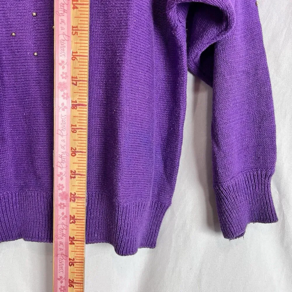 Vintage Dana Scott Amethyst Beaded Sweater Floral Knit Women S - Picture 12 of 16